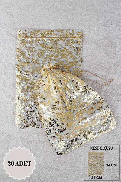 Mortex Gold Baskılı Tül Kese 20 Adet 24x34 Cm Kına, Havlu, Terlik, Seccade, Ç...