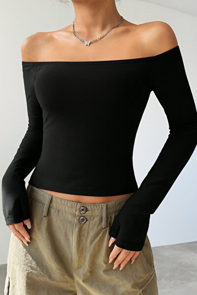 ÖZ PAMUK Bluză simplă cu decolteu bărcuță și detaliu asimetric la umăr pentru...