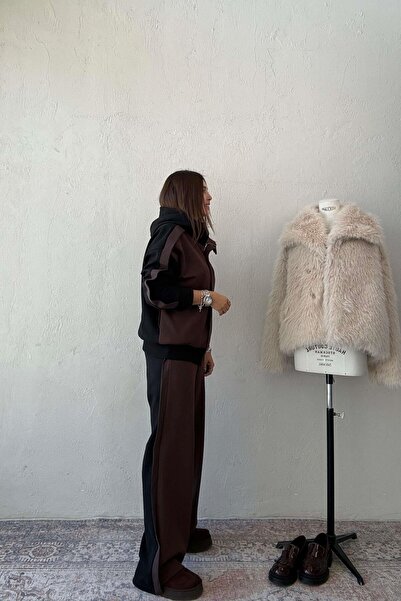 ELVAN TOLON Brown Hooded Blocky Tracksuit Set