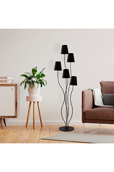 MOİRA Abajur Başlıklı E/14 Duylu 5'li Lambader Takımı Siyah, Tek Ayaklı Köşe ...