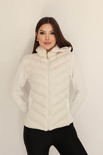 The Robi Women's Cream Hooded Padded Jacket – Zippered