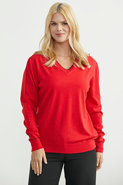 Sementa Sim Detailed V-Neck Knitwear Sweater - Red