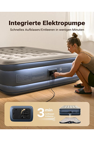 iDOO Camping mattress, inflatable with electric pump, 203x152x46cm