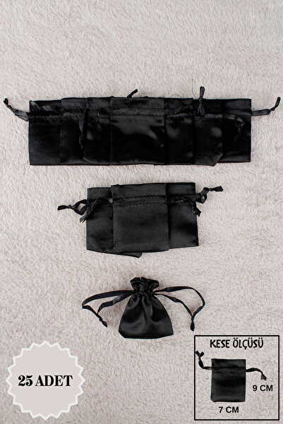 Mortex Siyah Saten Kese 25 Adet 7x9 Cm Kına, Çerez, Kuruyemiş, Hediyelik, Alt...