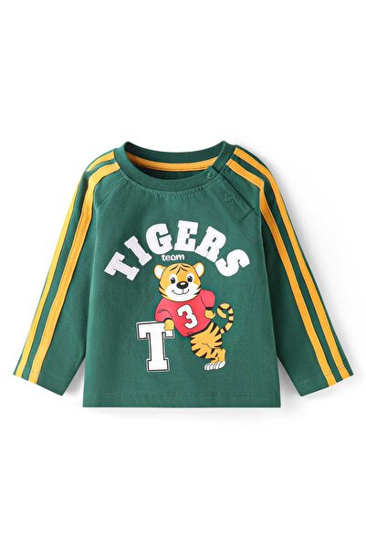 Babyhug Full Raglan Sleeves Top with Tiger Print & Embroidered Text - Green