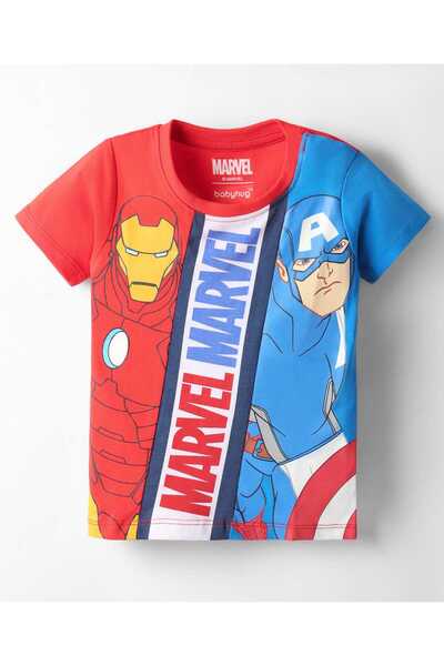 Babyhug Marvel Half Sleeves T-Shirt with Avengers Graphics - Red & Blue