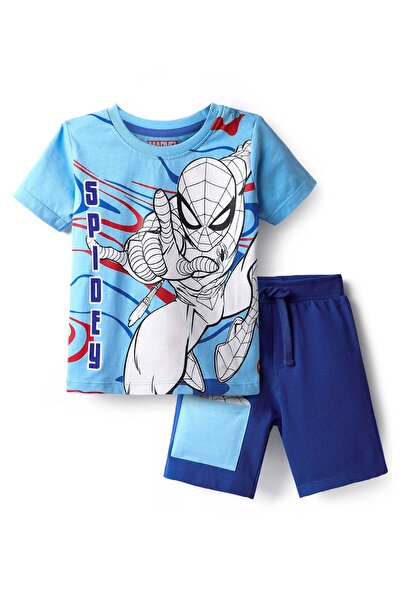 Babyhug Marvel طقم تيشيرت وشورت بأكمام نصفية من نسيج جيرسي ناعم، مزين بشخصية ...
