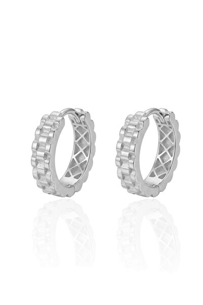 Söğütlü Silver 925 Ayar Gümüş küpe Üzeri Rodyumlu roleks desenli halka küpe S...