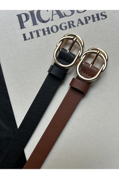 LİA KEMER حزام نسائي ذهبي اللون مكون من قطعتين بنمط حلقات مزدوجة، حزام للسترة...