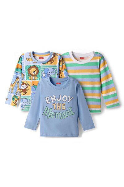 Babyhug 100% Cotton Knit Full Sleeves Tops with Animal Print & Stripes (Pack Of 3) - Multicolor