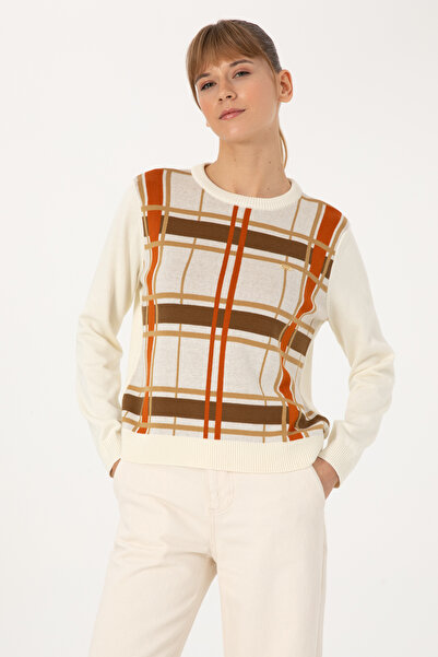 U.S. Polo Assn. Women's Cream Melange Crew Neck Striped Sweater 50314812-Vr159