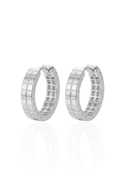 Söğütlü Silver 925 Ayar Gümüş küpe Üzeri Rodyumlu kare dokumalı halka küpe SG...