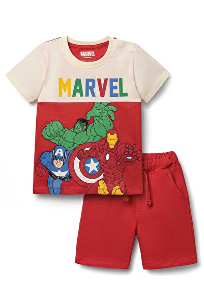 Babyhug Marvel طقم تيشيرت وشورت من قماش جيرسي ناعم بتصميم أفنجرز - أحمر وأبيض...