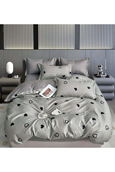 trendyhome Finet Cotton Bedding Set 6 Pieces – Heart Pattern, Gray/Black, R 60-527