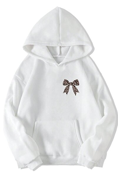 BRZ COLLECTION Hanorac unisex supradimensionat (ALB) cu model cu panglică leo...