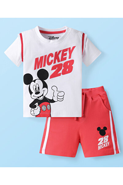Babyhug Disney طقم تيشيرت وشورت بأكمام نصفية من نسيج جيرسي ناعم، بتصميم ميكي ...