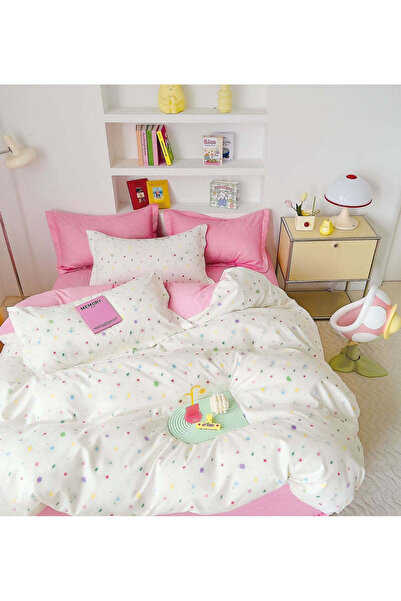 trendyhome Finet Cotton Bed Linen 6 Pieces – Polka Dot Design, Pink/Beige, R 60-518