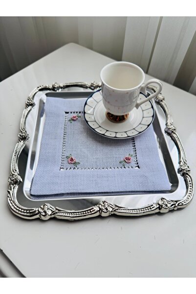 zeynmar Antika İşi Şeker Desen Üstüne Rokoko İşlemeli Keten Sunumluk Peçetesi...