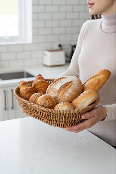 Atbyhome Rattan Picnic Wicker Bread Basket Fruit Vegetable Basket Plastic Knitted