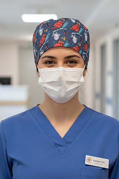 Lion Üniforma Kuş Winter Desenli Cerrahi Bone Unisex – Likralı Doktor Hemşire...