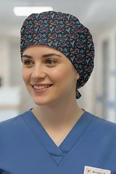 Lion Üniforma Lacivert Kuşlar Desenli Cerrahi Bone Unisex – Likralı Doktor He...