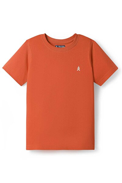 Pine kids Cotton Knit Half Sleeves Solid T-Shirt - Rust Orange