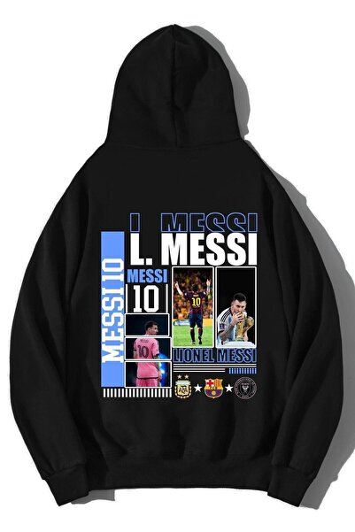 Know Unisex Siyah Oversize Lionel Messi Hoodie Sweatshirt