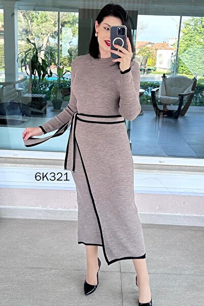 İnce Topuk Waist-Tied Knitwear Dress 6K321