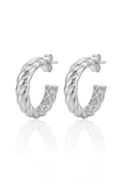 Söğütlü Silver 925 Ayar Gümüş küpe Üzeri Rodyumlu Burgu Modeli Yarım Halka Kü...