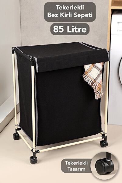 Meleni Home Tekerlekli Kirli Çamaşır Sepeti - 85 Litre Kumaş Kapaklı Kirli Se...