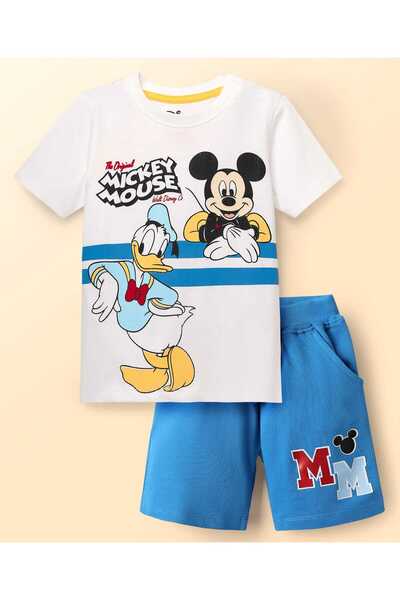 Babyhug Disney Single Jersey T-Shirt &Shorts Set with Mickey Mouse &Family Gr...