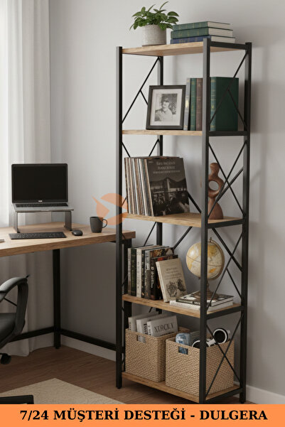 DULGERA Fifty 5 Raflı Metal Dar Tekli Kitaplık | Dosya Ofis Salon Rafı 150 cm