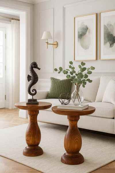 Simillo Home&Living Doğal Görünümlü Meşe Masif Ahşap Yan Sehpa 2'li Zigon Takımı