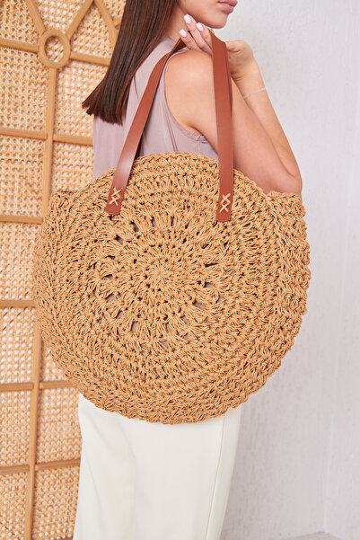 ANJEA حقيبة كتف وحقيبة يد من ورق الحياكة اليدوية من تشارلز دي غول | كرافت | مبطن | مقبض جلدي | لاستخدام اليومي وعلى الشاطئ