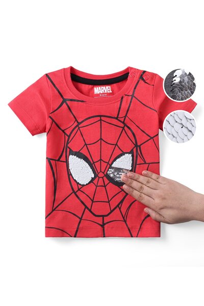 Babyhug Marvel تيشيرت قطني محبوك بنصف كم مزين برسومات سبايدرمان وترتر قابل لل...