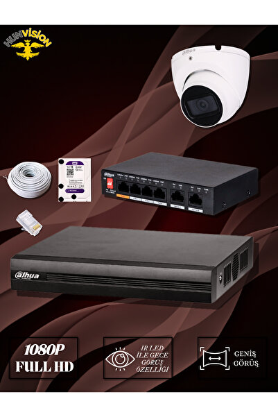 DAHUA 2 MP 1 KAMERALI IP GECE GÖRÜŞLÜ DOME KAMERA SETİ FULL PAKET