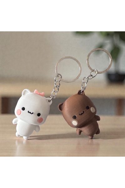 ADA 3D Sevgiliye Hediye Dudu ve Bubu Ikili Anahtarlık Çanta Aksesuarı Ayıcık Canlı Renkler Sağlam Materyal