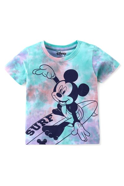 Babyhug Disney تيشيرت قطني مصبوغ بتقنية التاي داي، مطبوع عليه ميكي ماوس - أزرق