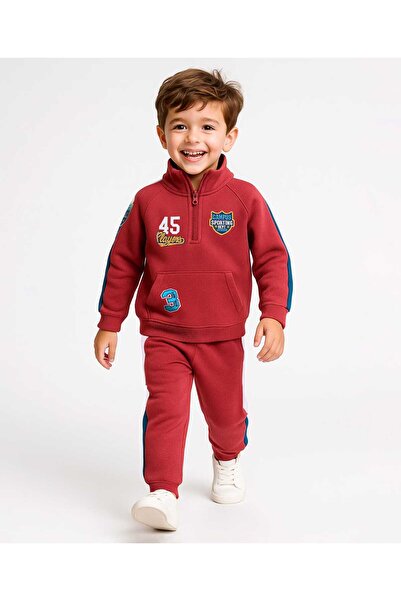 Babyhug Terry Knit Full Sleeves T-Shirt & Lounge Pants Set with Text Embroidery - Red