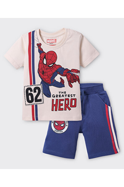Babyhug Marvel طقم تي شيرت وشورت من نسيج جيرسي ناعم بنصف كم، بتصميم سبايدرمان...