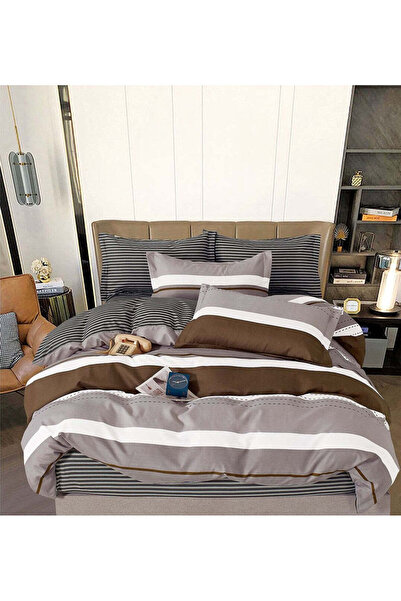 trendyhome Finet Cotton Bedding 6-Piece – Modern Stripes, Gray/Brown/White (R 60-523)