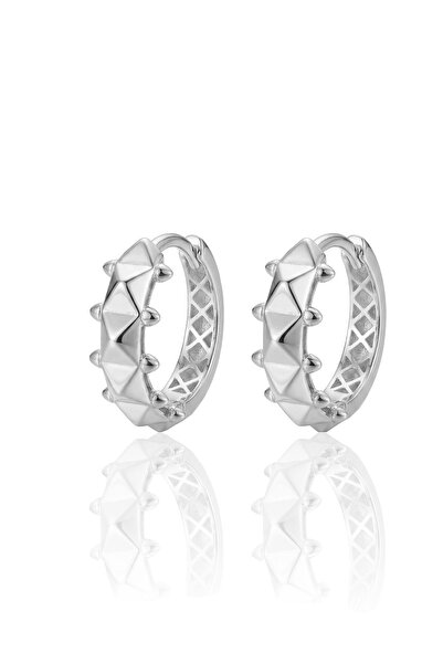 Söğütlü Silver 925 Ayar Gümüş küpe Üzeri Rodyumlu Piramit desenli halka küpe ...