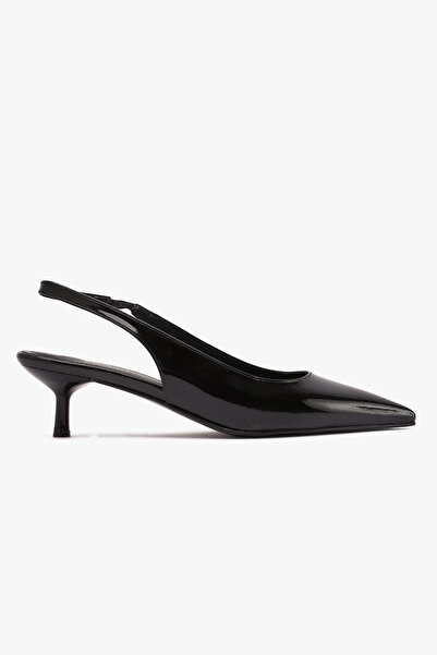 vitaeny Gioia Black Patent Leather Pointed Toe Open Back Low Heel Shoes