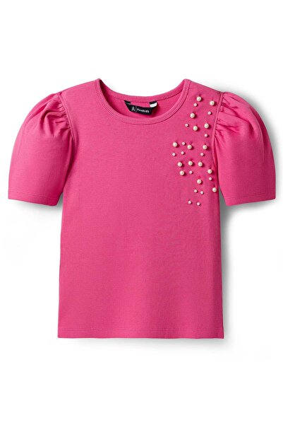 Pine kids Cotton Knit Half Sleeves Solid Color Top with Pearl Detailing - Pink