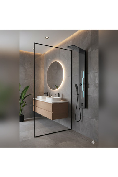 shark design Panou de duș Shark cu efect de ploaie și jeturi de masaj, LED în...