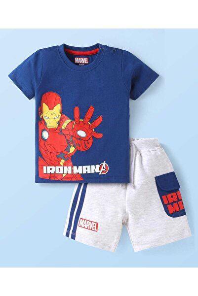 Babyhug Marvel طقم تيشيرت وشورت بأكمام نصفية من نسيج جيرسي ناعم، بتصميم آيرون...