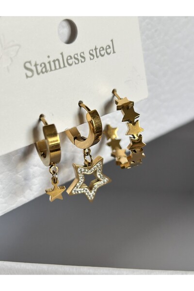 BİJUKO TAKI Stilinizi Parlatın أقراط ستيلا ثلاثية القطع - تصميم بأشكال نجمية ...