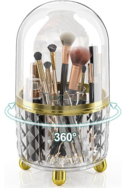 OEM Rotating Cosmetic Organizer - 6 Compartments, 360° Base, Transparent & Gold