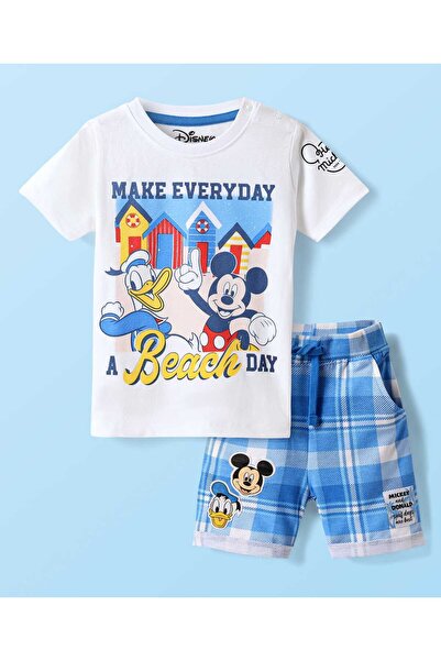 Babyhug Disney Single Jersey Knit Half Sleeve T-Shirt & Checked Short Set Mic...