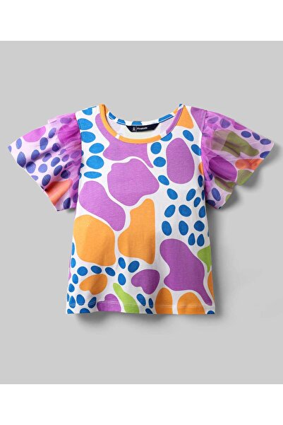 Pine kids Cotton Knit Flutter Sleeves Top with Abstract Print - Multicolor